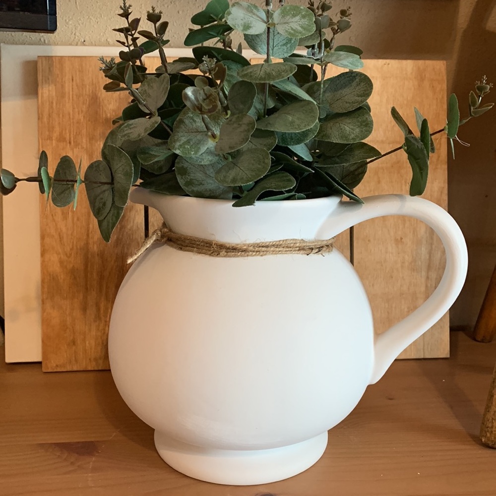 Upcycled Matte White Boho Chic Decorative Pitcher - Picture 1 of 4